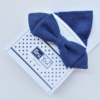 Kép 1/2 - Kék lenvászon díszzsebkendő és csokornyakkendő szett