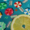 Kép 2/3 - LIMITED - Zerowaste kiegészítő nyaralásra - textilzsebkendő napernyő, strandpapucs és dinnye mintával