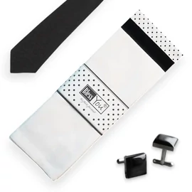 Férfi textilzsebkendő, fekete - fehér pöttyös, pamut - 40 cm, 3 db / szett