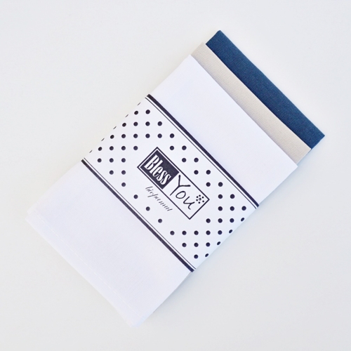 GOTS Biopamut textilzsebkendő - klasszikus változat: fehér, bézs és petrol kék