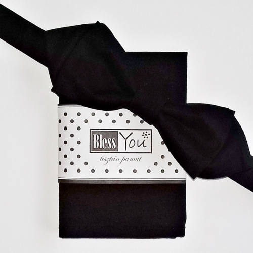 Fekete elegáns csokornyakkendő - választható fekete díszzsebkendővel